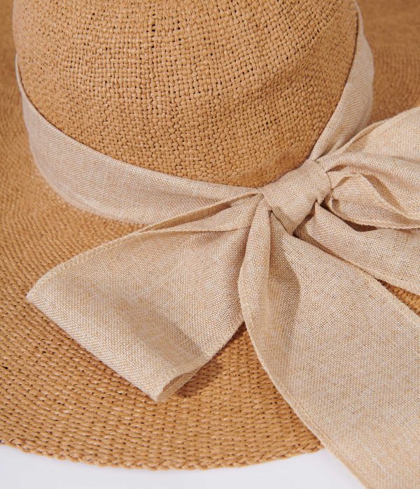 Tan Beige Bow Toyo Braid Sun Hat 907A.jpg