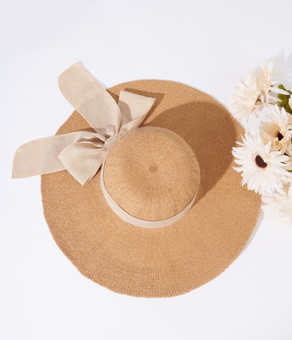 Tan Beige Bow Toyo Braid Sun Hat A8CD.jpg
