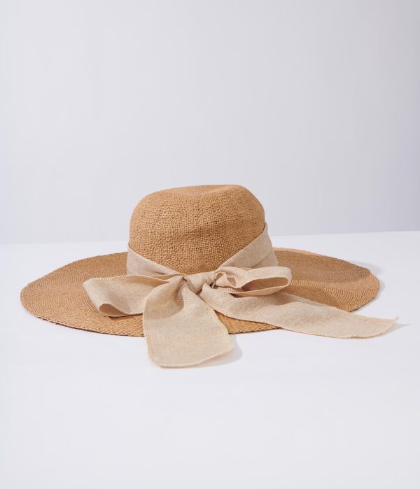 Tan Beige Bow Toyo Braid Sun Hat C3C8.jpg