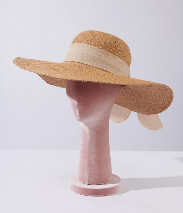 Tan Beige Bow Toyo Braid Sun Hat D332.jpg