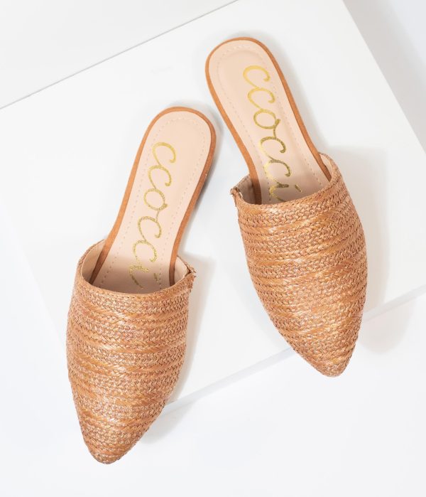 Tan Woven Straw Slip On Mules 13B3.jpg