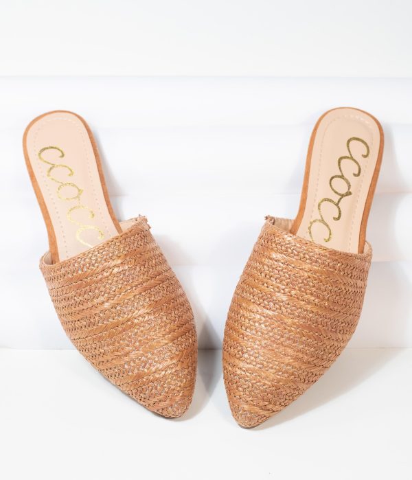Tan Woven Straw Slip On Mules F74F.jpg