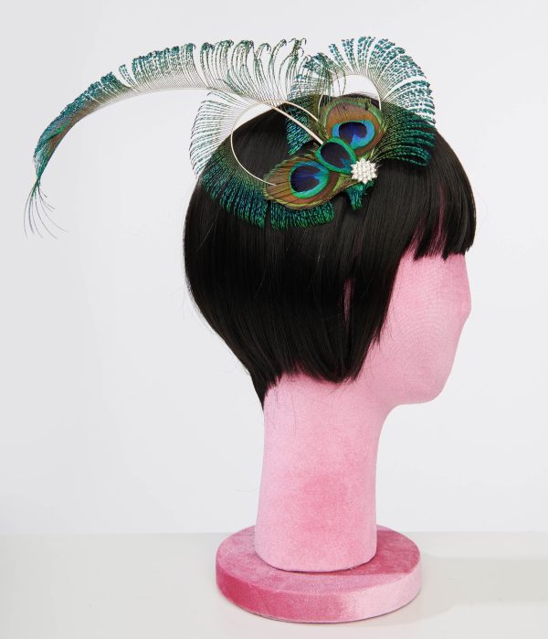 Unique Vintage 1920s Peacock Feather Hair Clip 3F95.jpg
