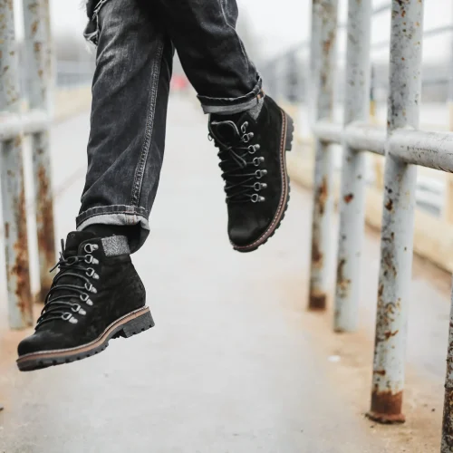 Women’s Black Nubuck Handmade Hiker Boots